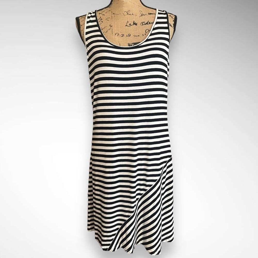 CALVIN KLEIN Black‎ and White Striped Tank Lightweight Dress Size 10 | EUC
